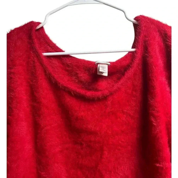 Victoria's Secret Fuzzy Sweater Red Pullover Top Rib Trim Long Sleeves Medium - Picture 7 of 9